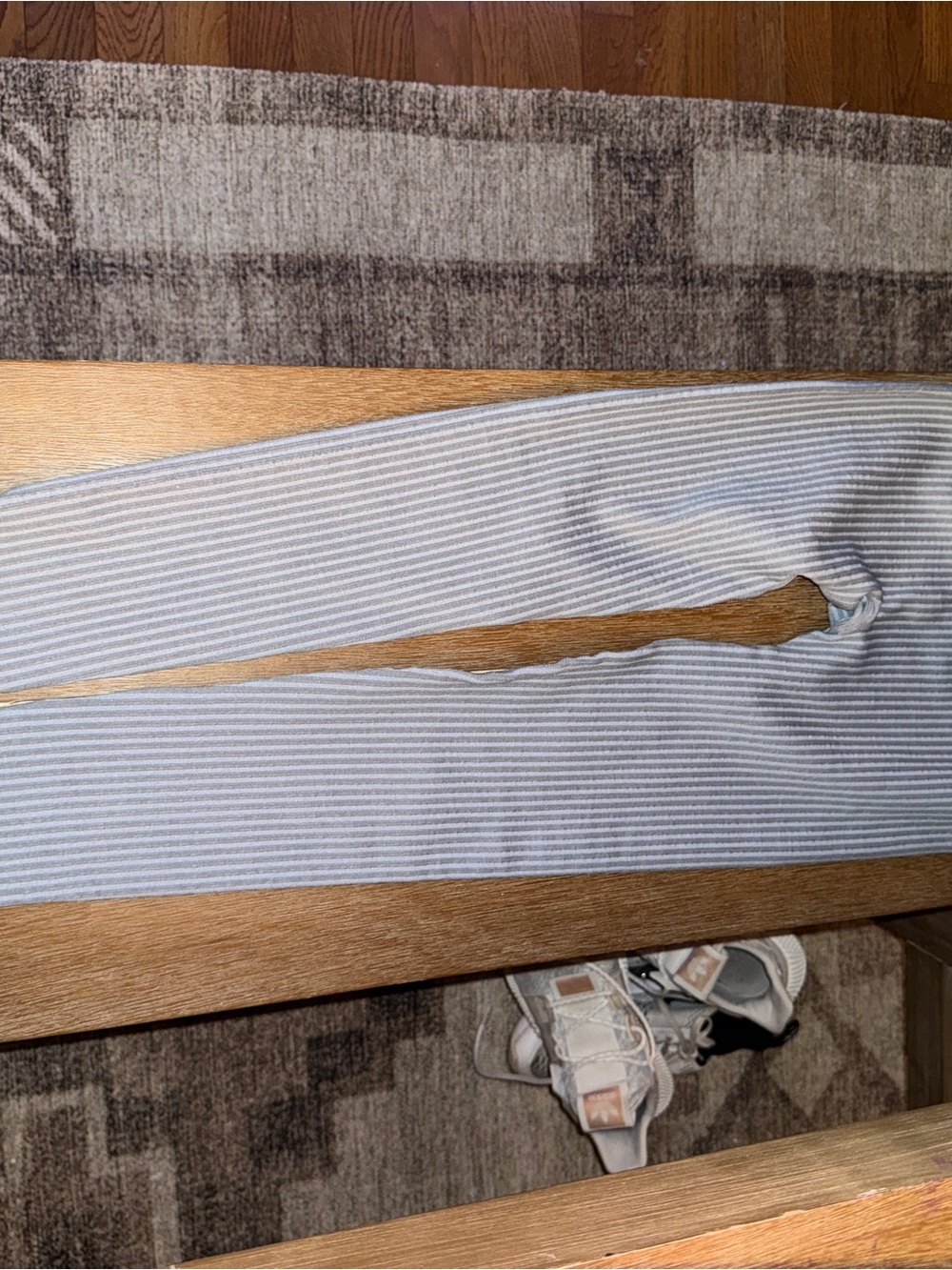 Fabletics Light Blue and White Striped Leggings